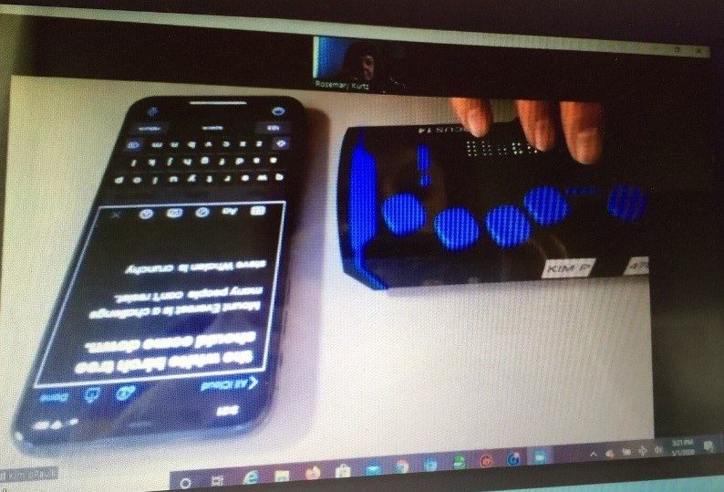 A braille device paired with an iPhone 