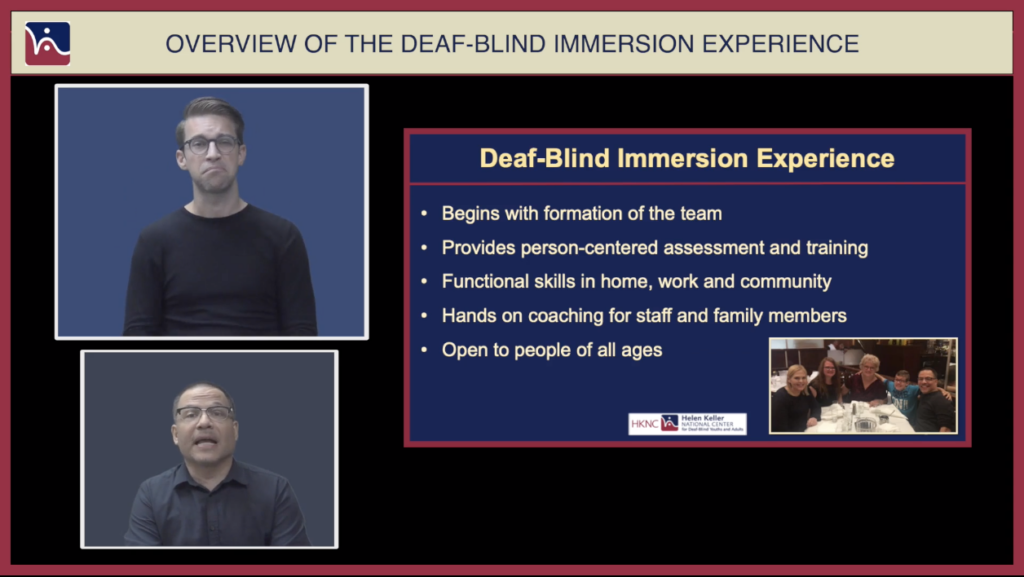 2 men on a video call and words that say Overview of the DeafBlind Immersion Experience