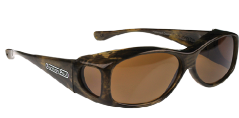 A pair of brown glasses with caramel-colored lenses