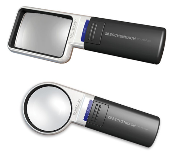 2 grey and black hand-held magnifiers