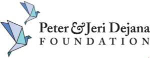 Peter and Jeri Dejana Foundation logo with two purple and blue geometric cranes to the left of the words. 