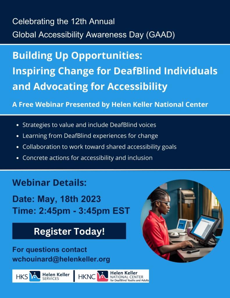 A poster advertising a free Global Accessibility Awareness Day webinar