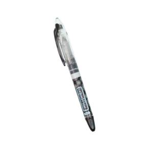 A black pen with a clear cap on it. The pen says Liquid Fair on it.