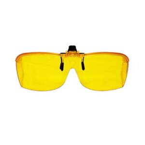 A bright yellow filter that clips onto glasses