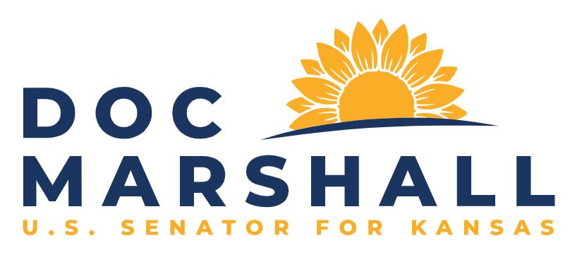 logo that says Doc Marshall US Senator for Kansas on it. There is a yellow sun on the graphic too