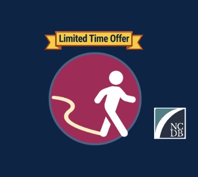 A simple digital drawing of a person walking down a yellow path. A yellow banner above the image says "Limited Time Offer". The logo for NCDB is on the right side of the drawing.
